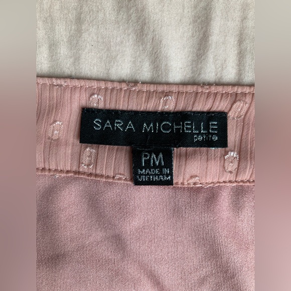 Sara Michelle polkadot mesh rusty pink cute drawstring blouse - Picture 5 of 5